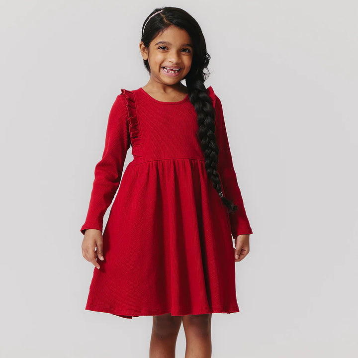 Girls Organic Kylie Rib Dress - Chili Pepper