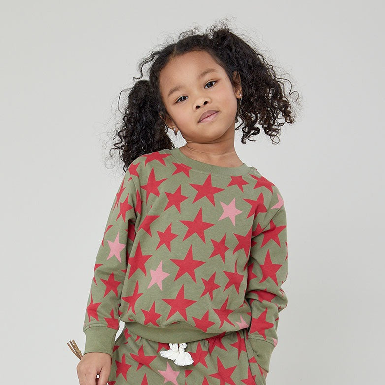 Girls Organic Sweatshirt - Green Star