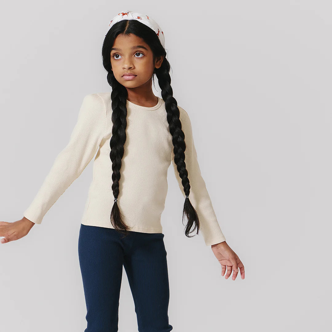 Girls Organic Camella Rib Top - Antique White