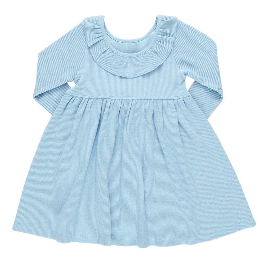 Girls Organic Princess Diana Rib Dress - Light Blue