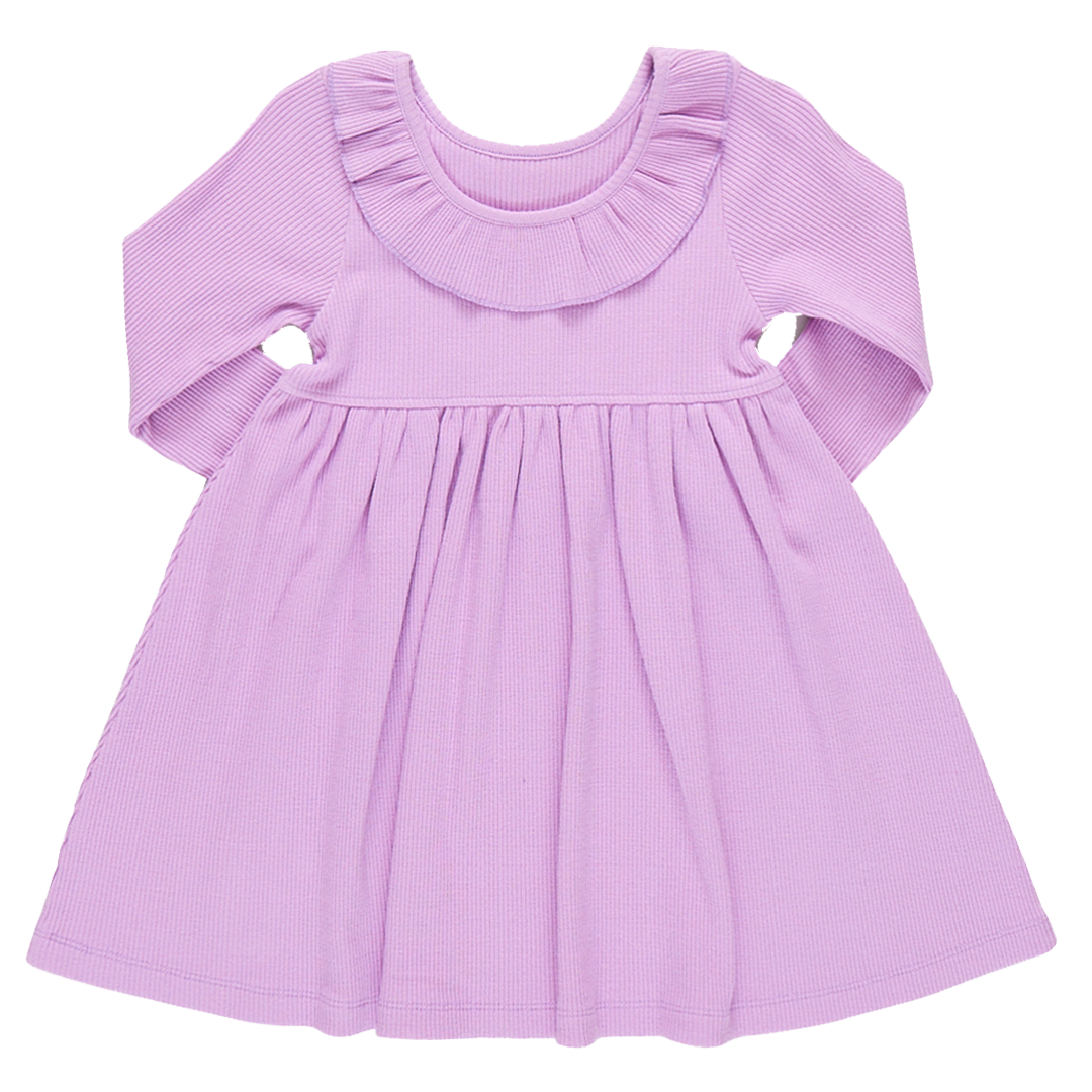 Girls Organic Princess Diana Rib Dress - Lavender