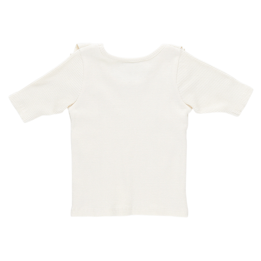 Girls Organic Ruffle Rib Top - Antique White