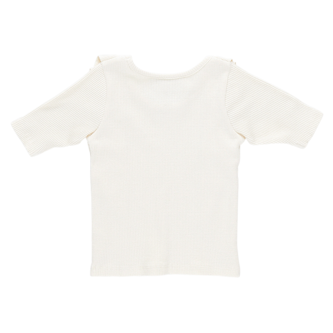 Girls Organic Ruffle Rib Top - Antique White