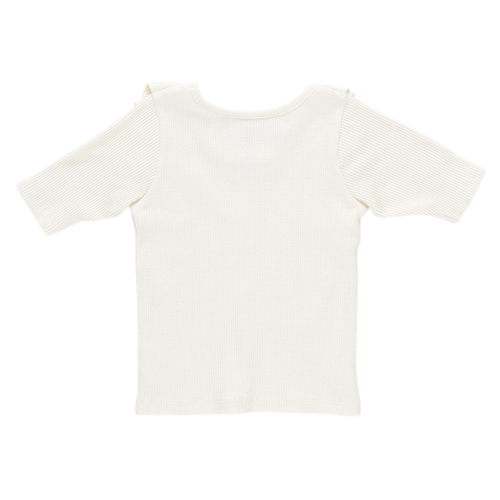 Girls Organic Ruffle Rib Top - Antique White