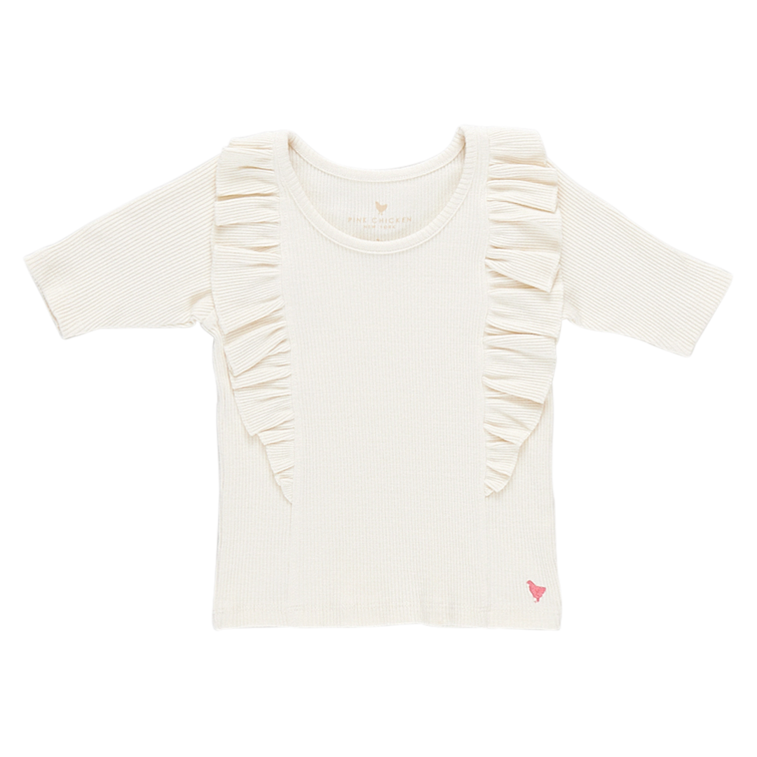 Girls Organic Ruffle Rib Top - Antique White