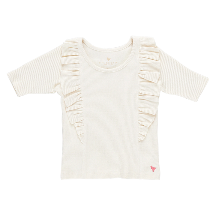 Girls Organic Ruffle Rib Top - Antique White