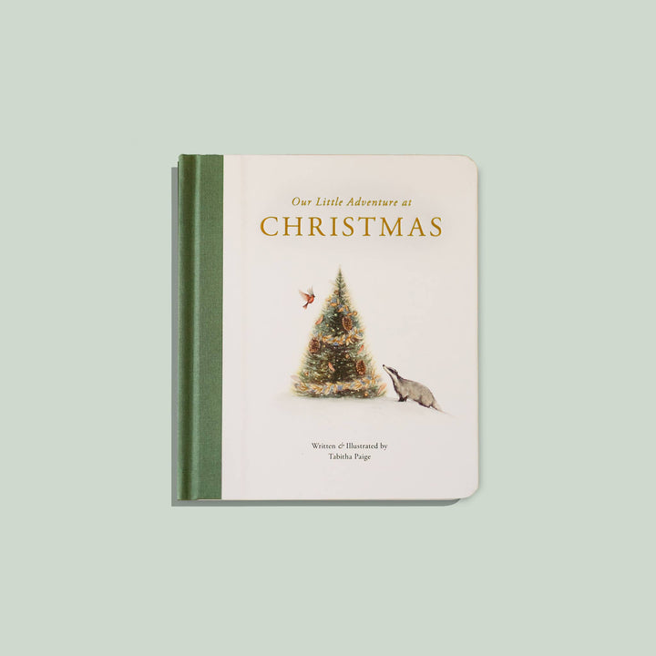 Front cover of Our Little Adventure at Christmas by Tabitha Paige featuring Badger and a decorated Christmas tree