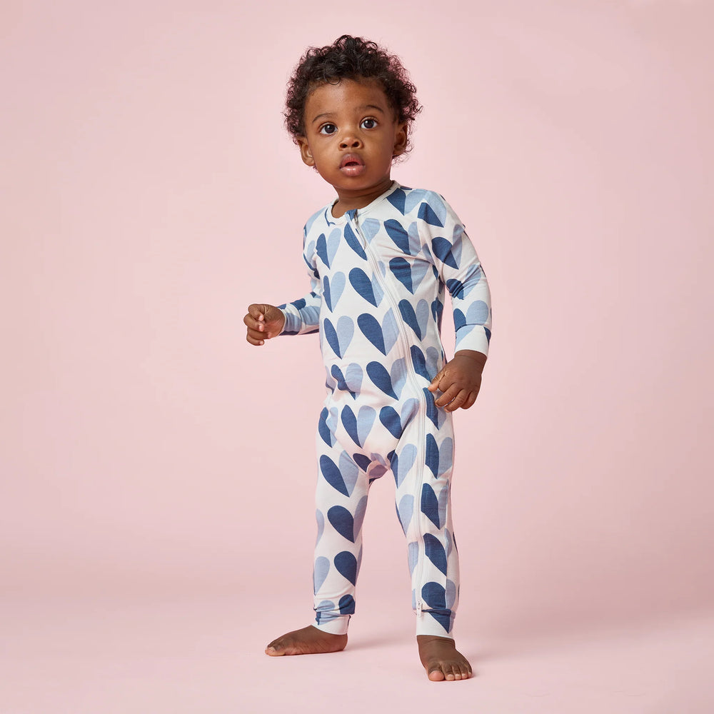 Baby Bamboo Romper - Blue Half Hearts