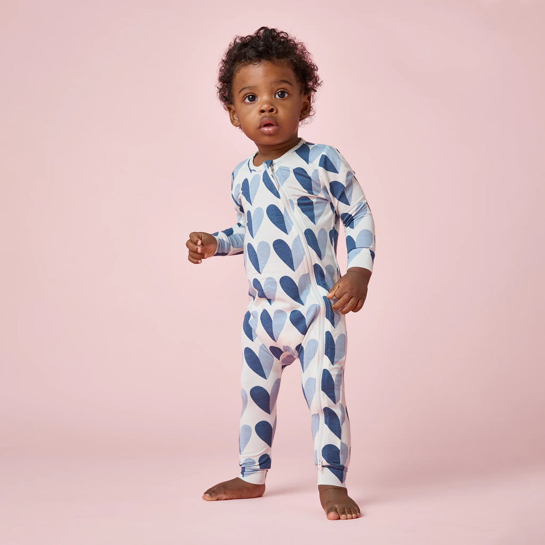 Baby Bamboo Romper - Blue Half Hearts