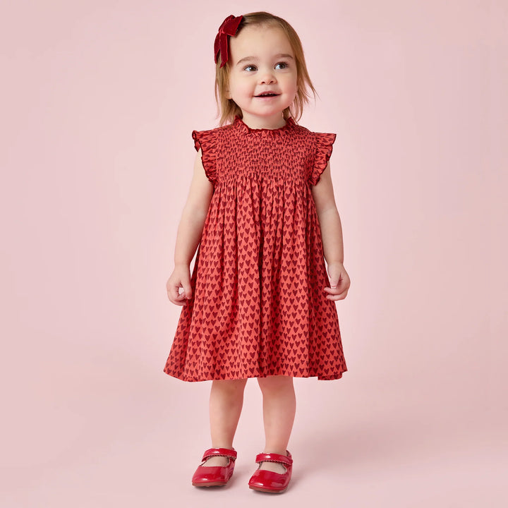 Baby Girls Stevie Dress - Red Mini Hearts