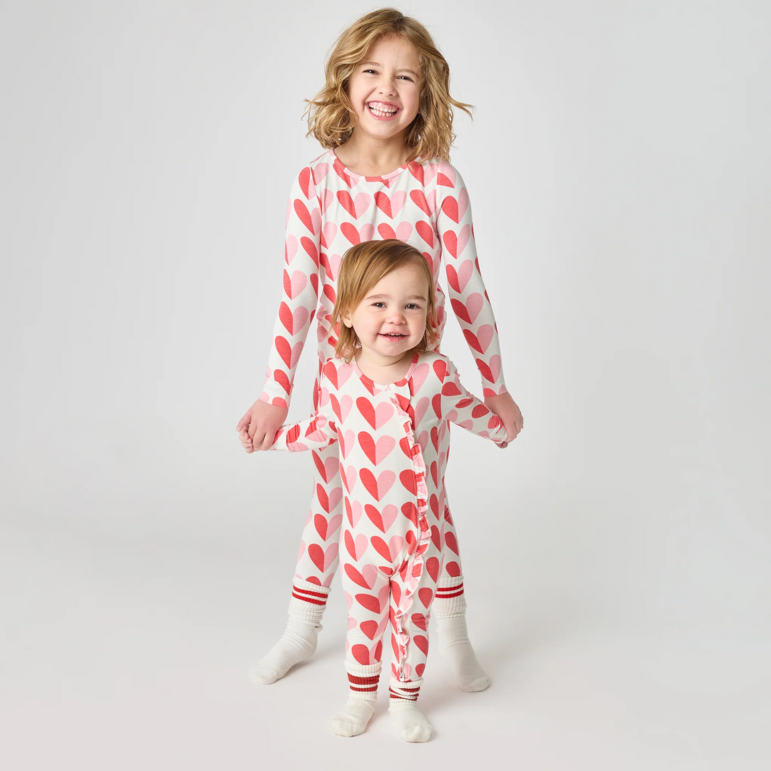 Kids Bamboo PJ Set - Pink Half Hearts