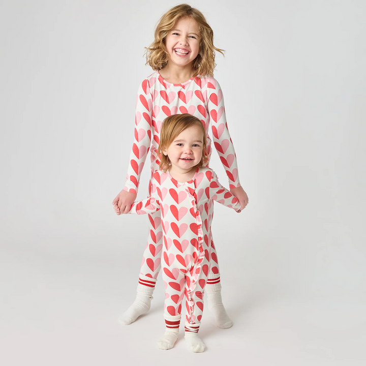 Kids Bamboo PJ Set - Pink Half Hearts