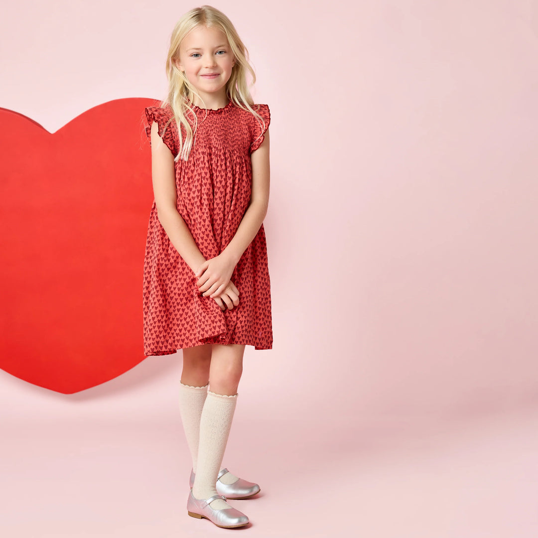 Girls Stevie Dress - Red Mini Hearts