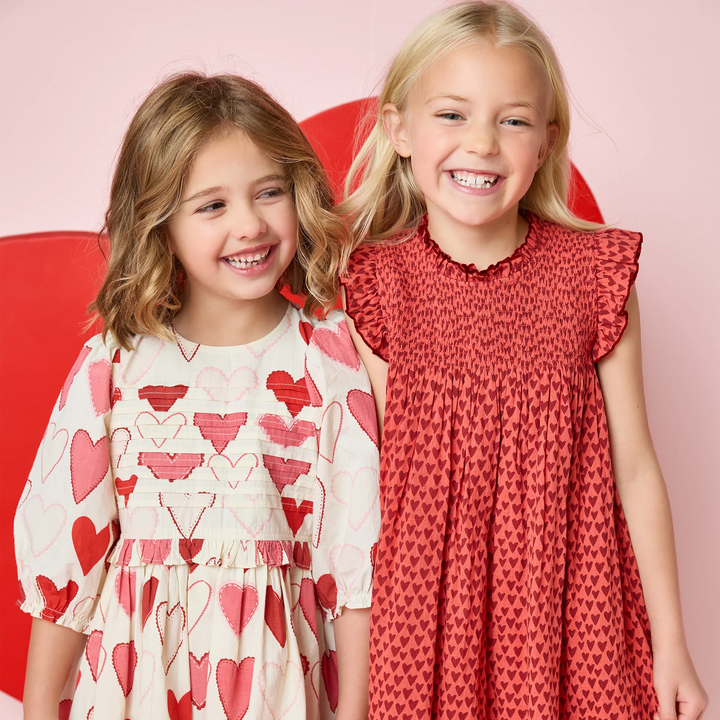 Girls Stevie Dress - Red Mini Hearts