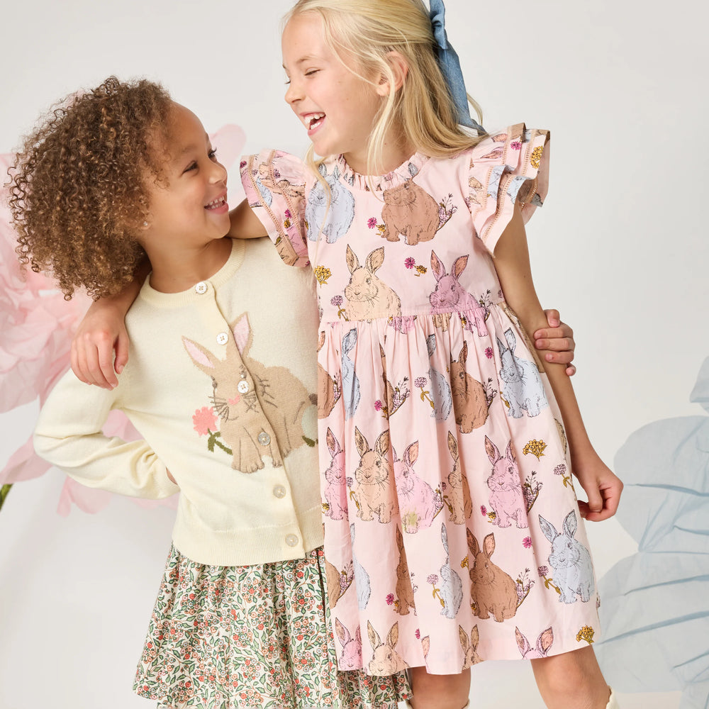 Girls Jennifer Double Ruffle Dress - Vintage Bunnies