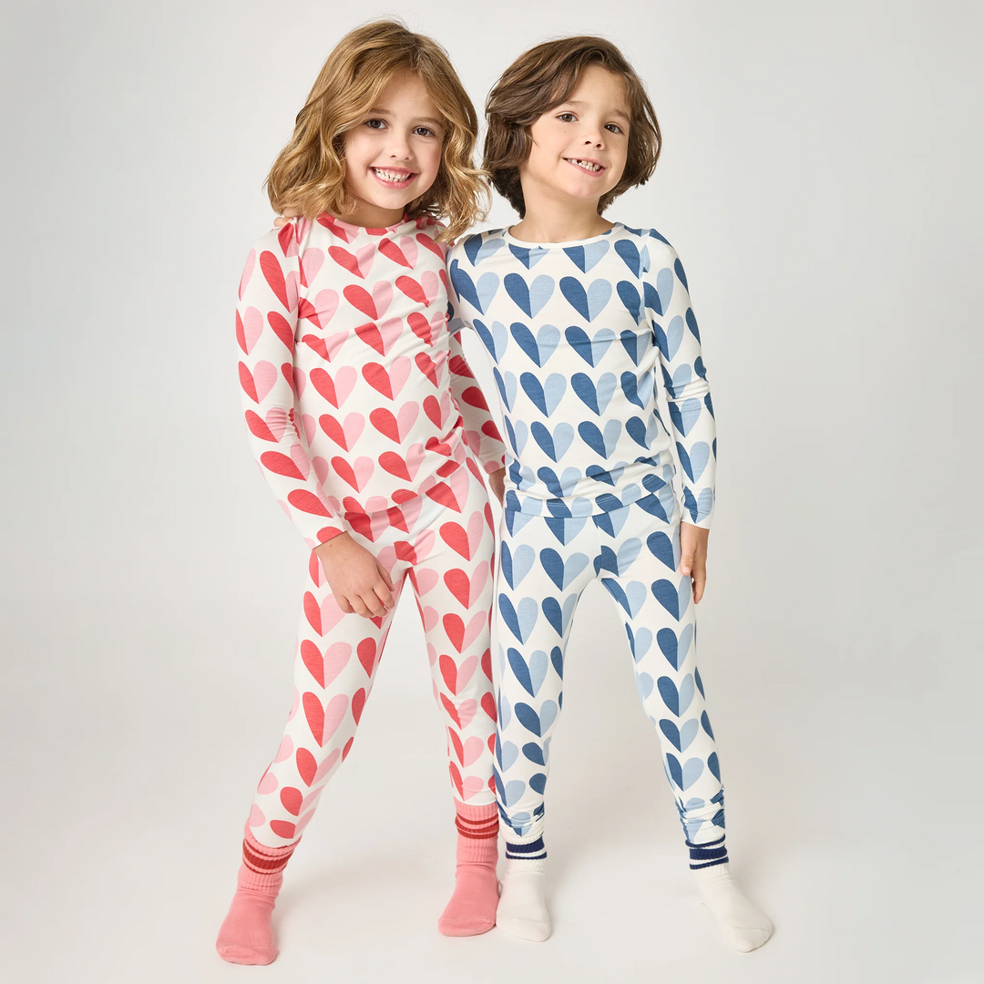 Kids Bamboo PJ Set - Pink Half Hearts