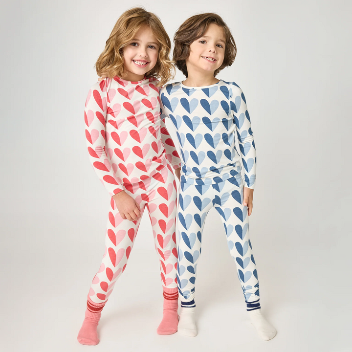 Kids Bamboo PJ Set - Pink Half Hearts