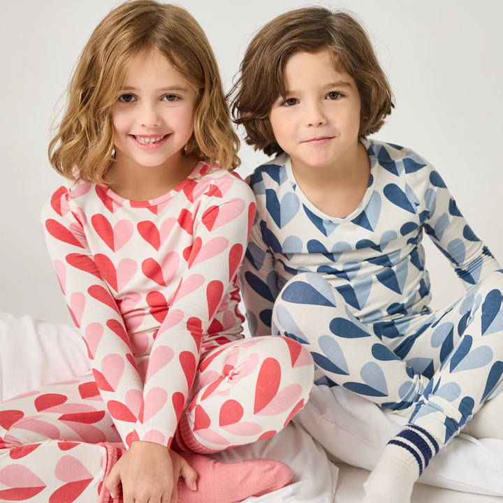 Kids Bamboo PJ Set - Blue Half Hearts