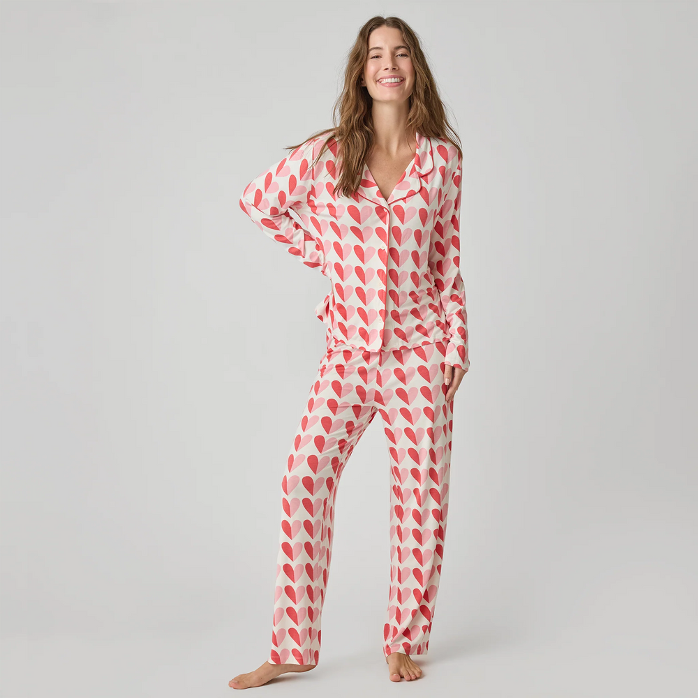 Womens Bamboo PJ Set - Pink Half Hearts