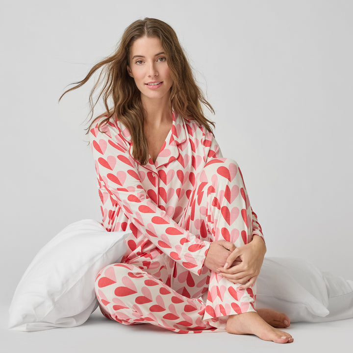 Womens Bamboo PJ Set - Pink Half Hearts