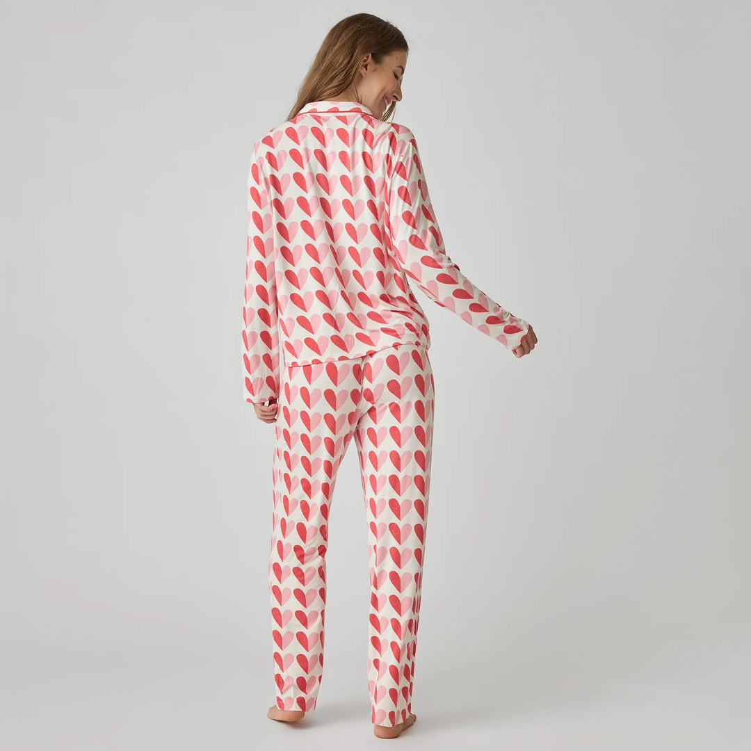 Womens Bamboo PJ Set - Pink Half Hearts