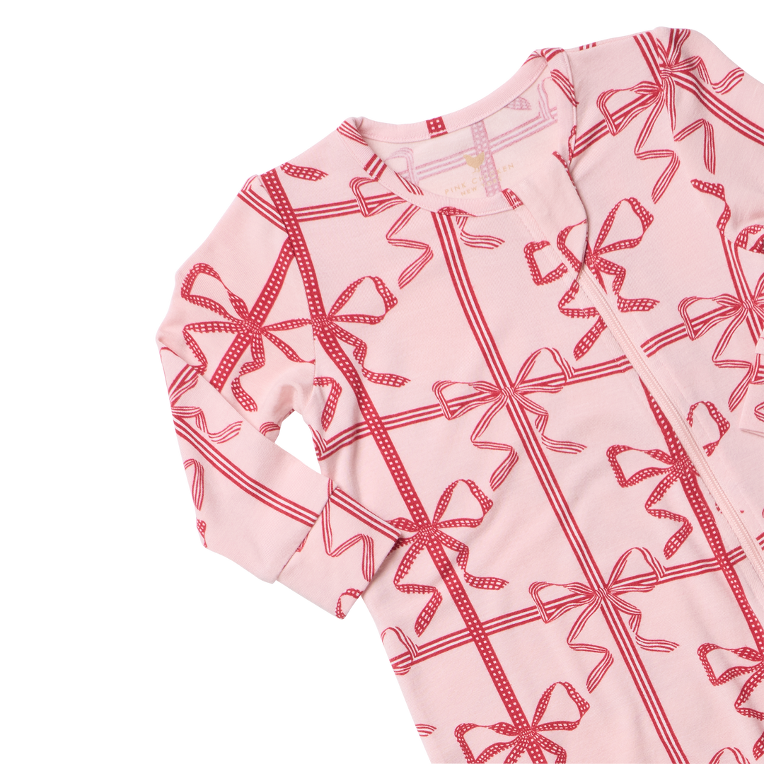 Close up Flat image of the neckline on Pink Chicken&