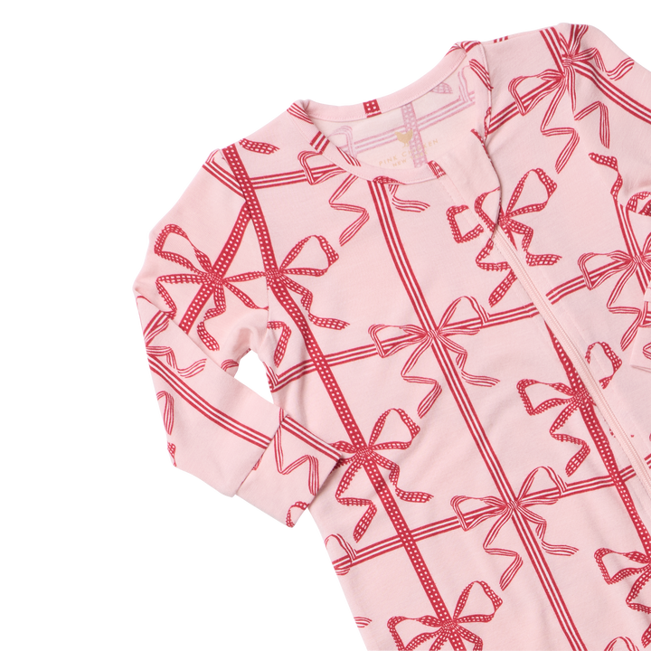 Close up Flat image of the neckline on Pink Chicken&