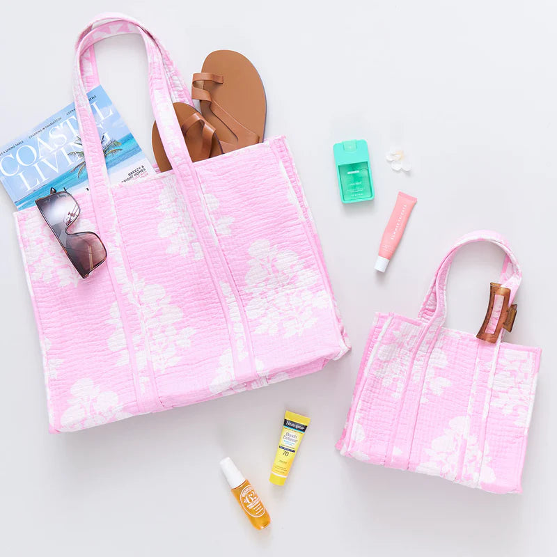 Reversible Quilted Tote - Pink Bouquet Floral