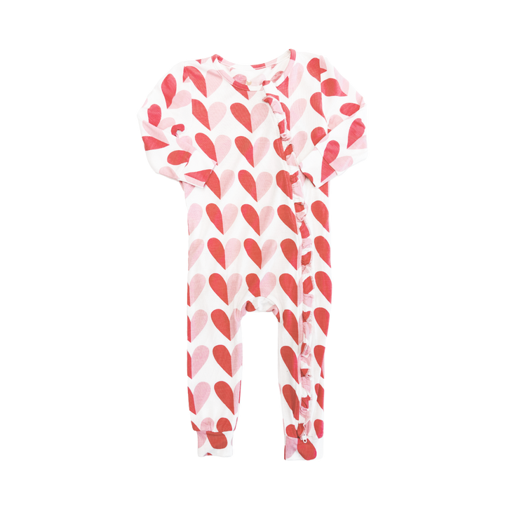 Baby Ruffle Bamboo Romper - Pink Half Hearts