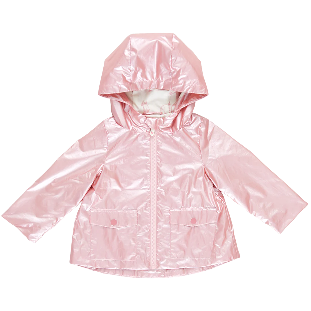 Girls Rafa Rain Coat - Pink Metallic Horses