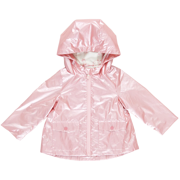 Girls Rafa Rain Coat - Pink Metallic Horses