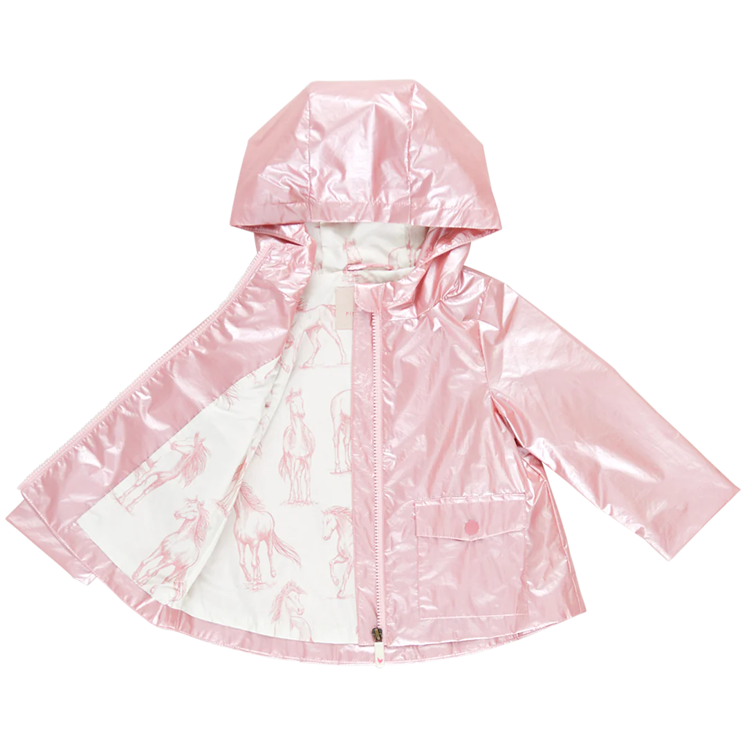 Girls Rafa Rain Coat - Pink Metallic Horses
