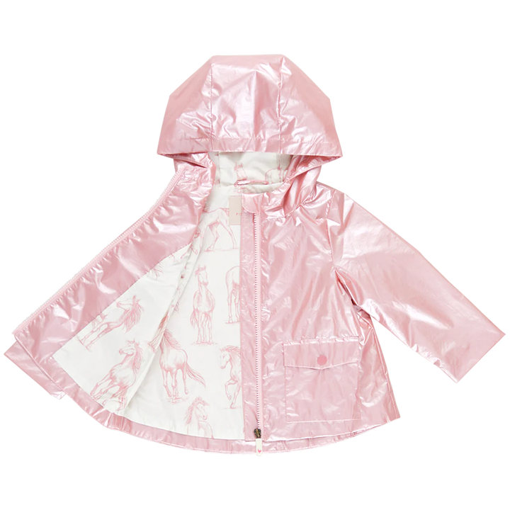 Girls Rafa Rain Coat - Pink Metallic Horses
