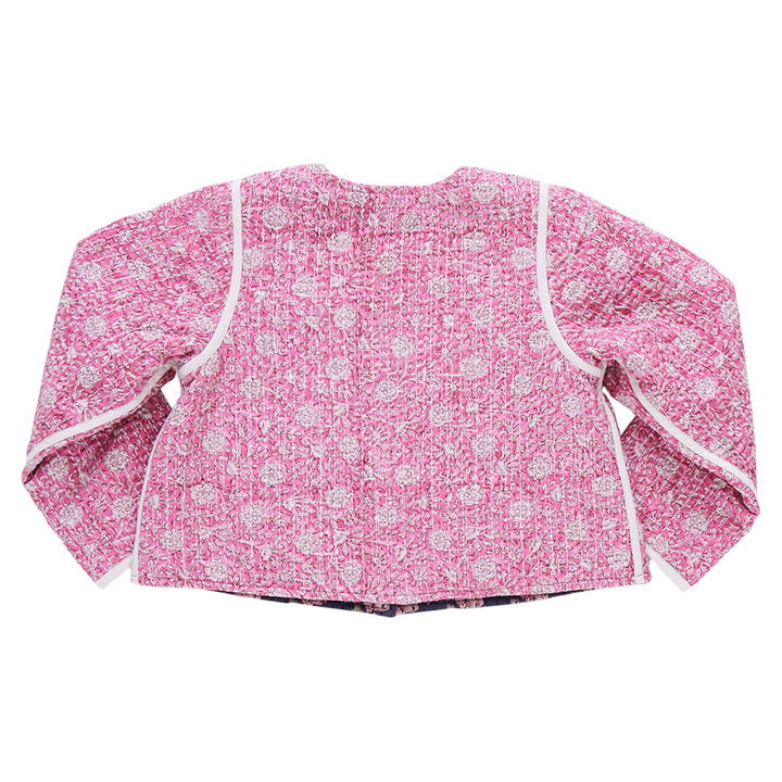 Girls Reversible Quilted Jacket - Hot Pink Garden Floral