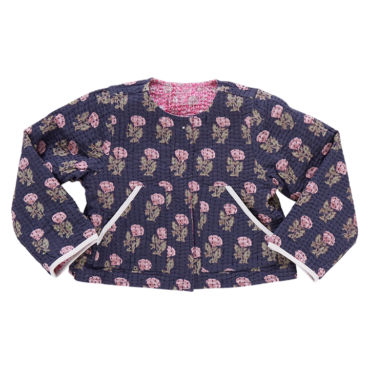 Girls Reversible Quilted Jacket - Hot Pink Garden Floral