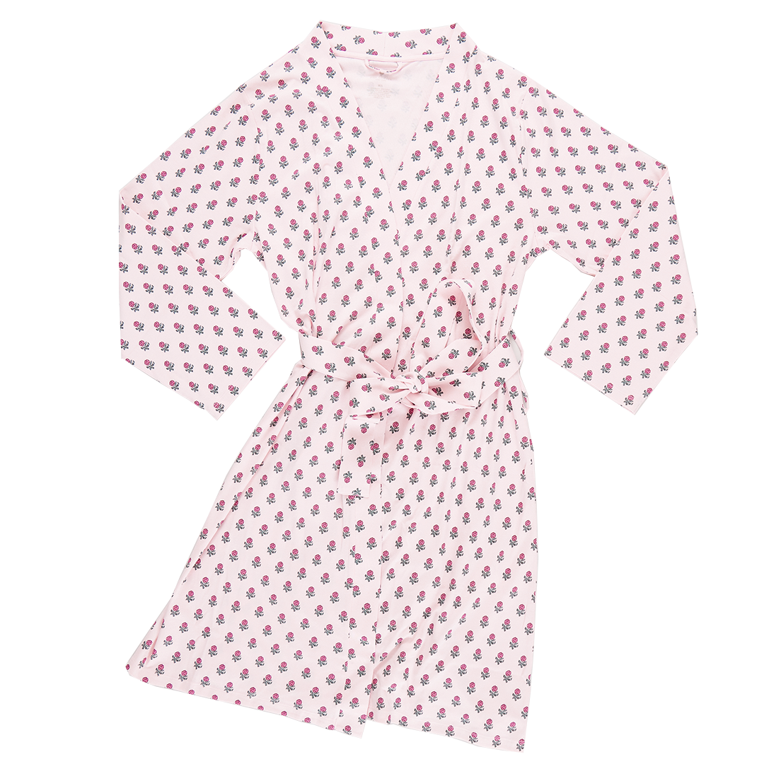 Womens Organic Robe - Pink Tiny Flower