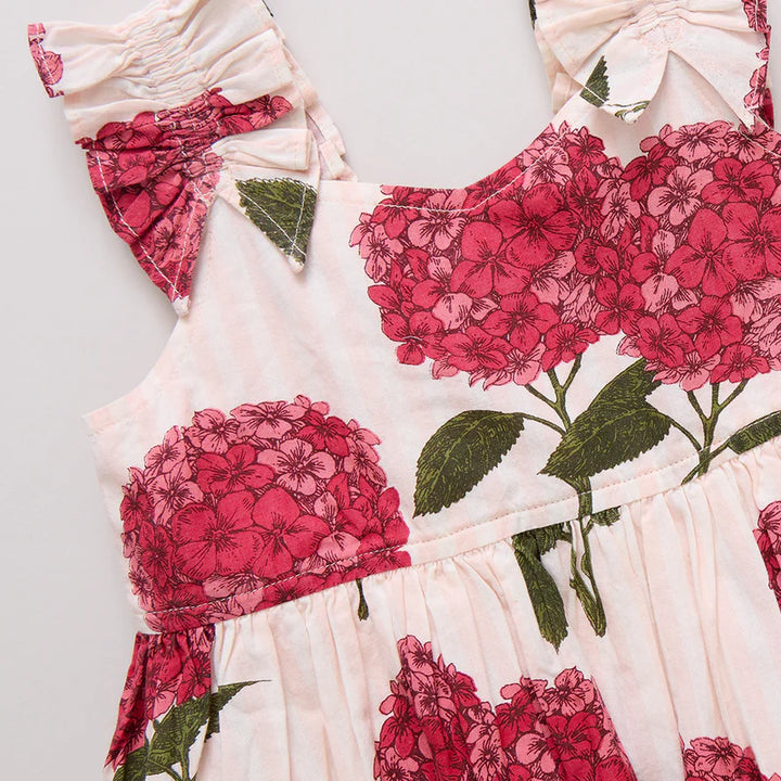 Girls Via Dress - Pink Stripe Hydrangeas