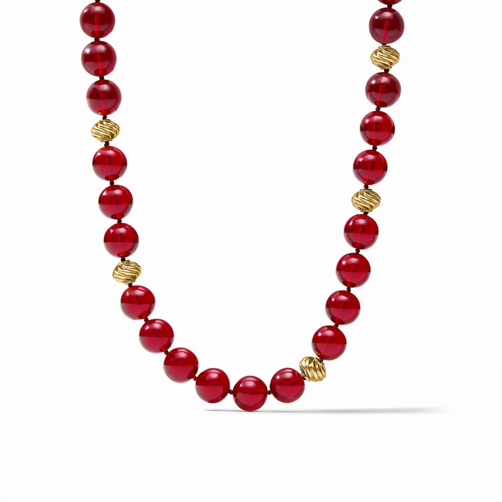 Ravello 5-in-1 Necklace in cranberry red with glossy round cabochons and sculpted gold accents