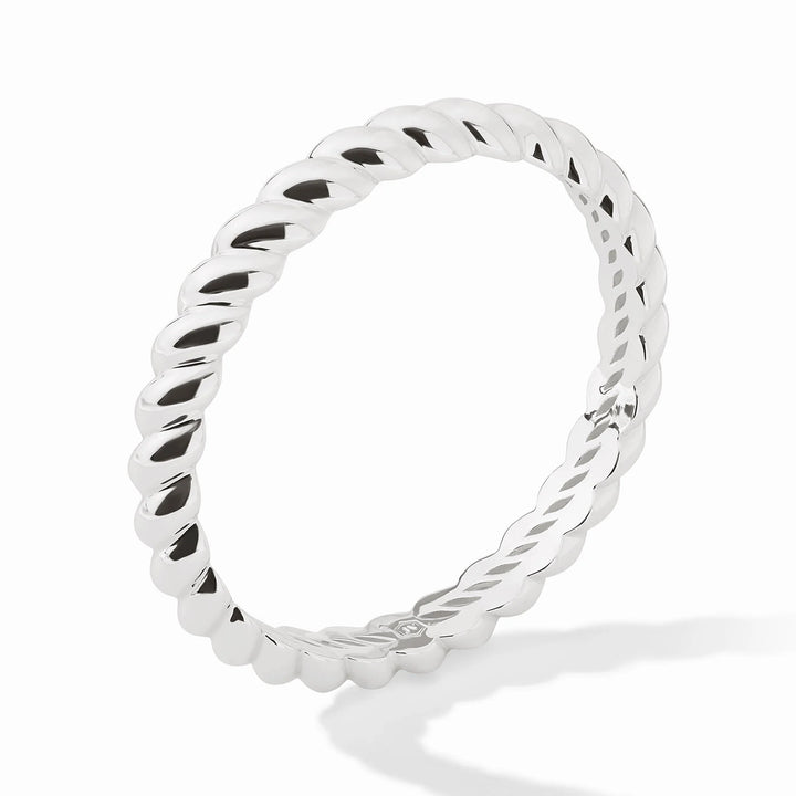 Silver Ravello Bangle showing polished twisted detailing and interior design