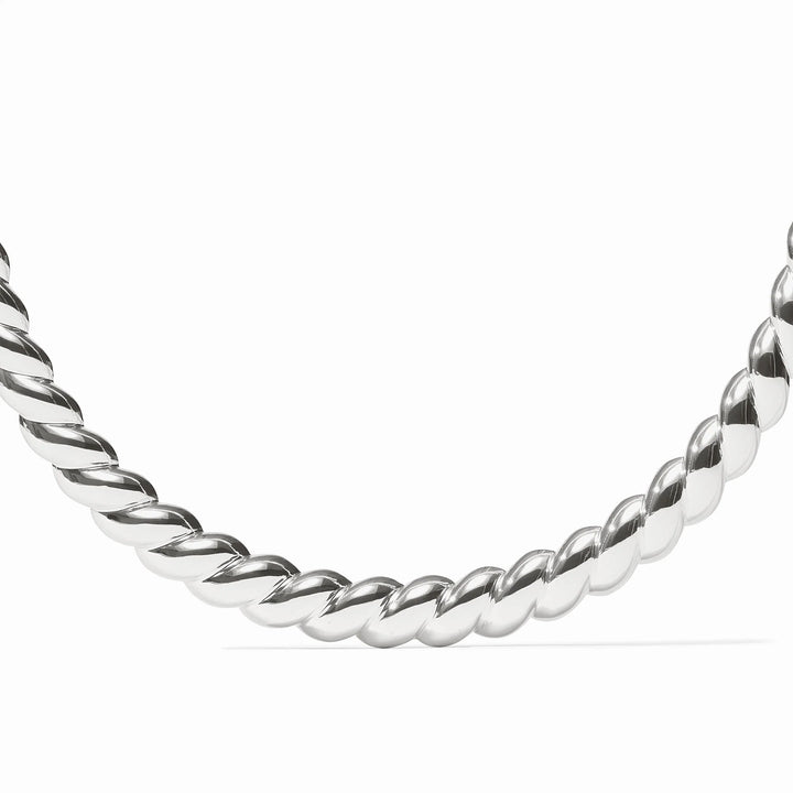 Close-up of silver Ravello Collar Necklace twisted rope detailing