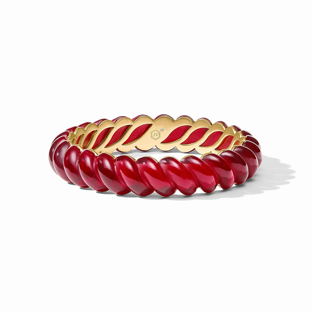 Ravello Statement Bangle in cranberry red with sculpted twisted cabochons and gold-tone interior