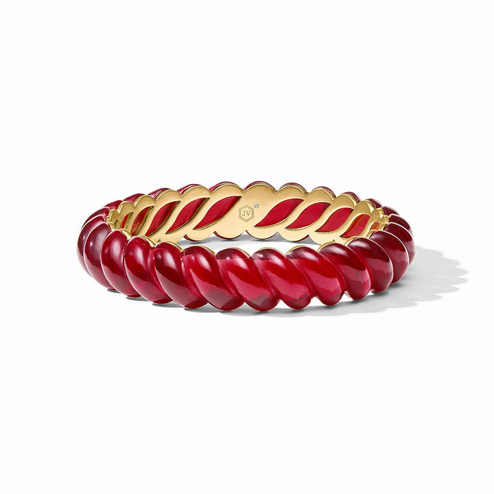 Ravello Statement Bangle in cranberry red with sculpted twisted cabochons and gold-tone interior