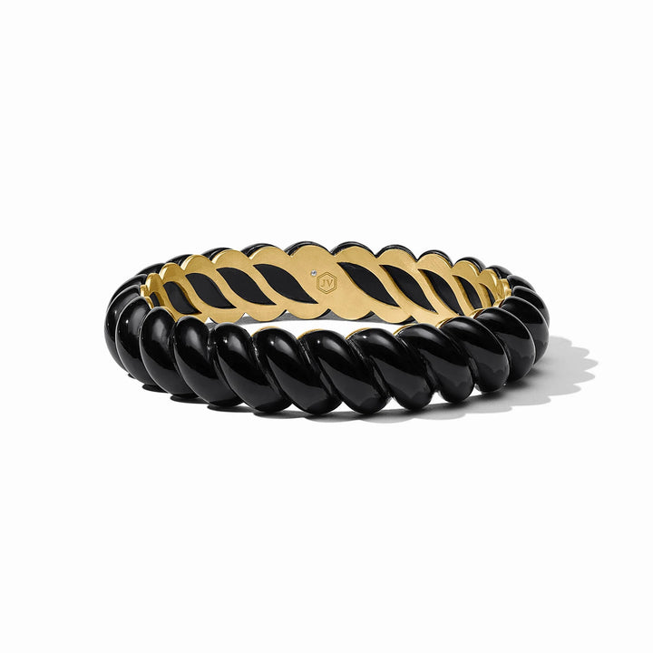 Ravello Statement Bangle in obsidian black with glossy twisted cabochons and gold-tone interior