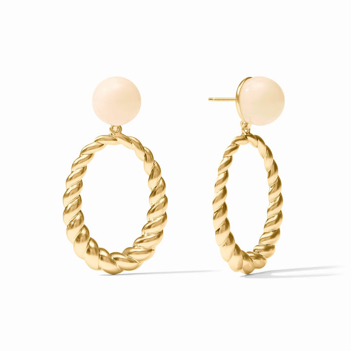 Ravello Statement Earrings with ivory cabochon studs and gold twisted rope drops