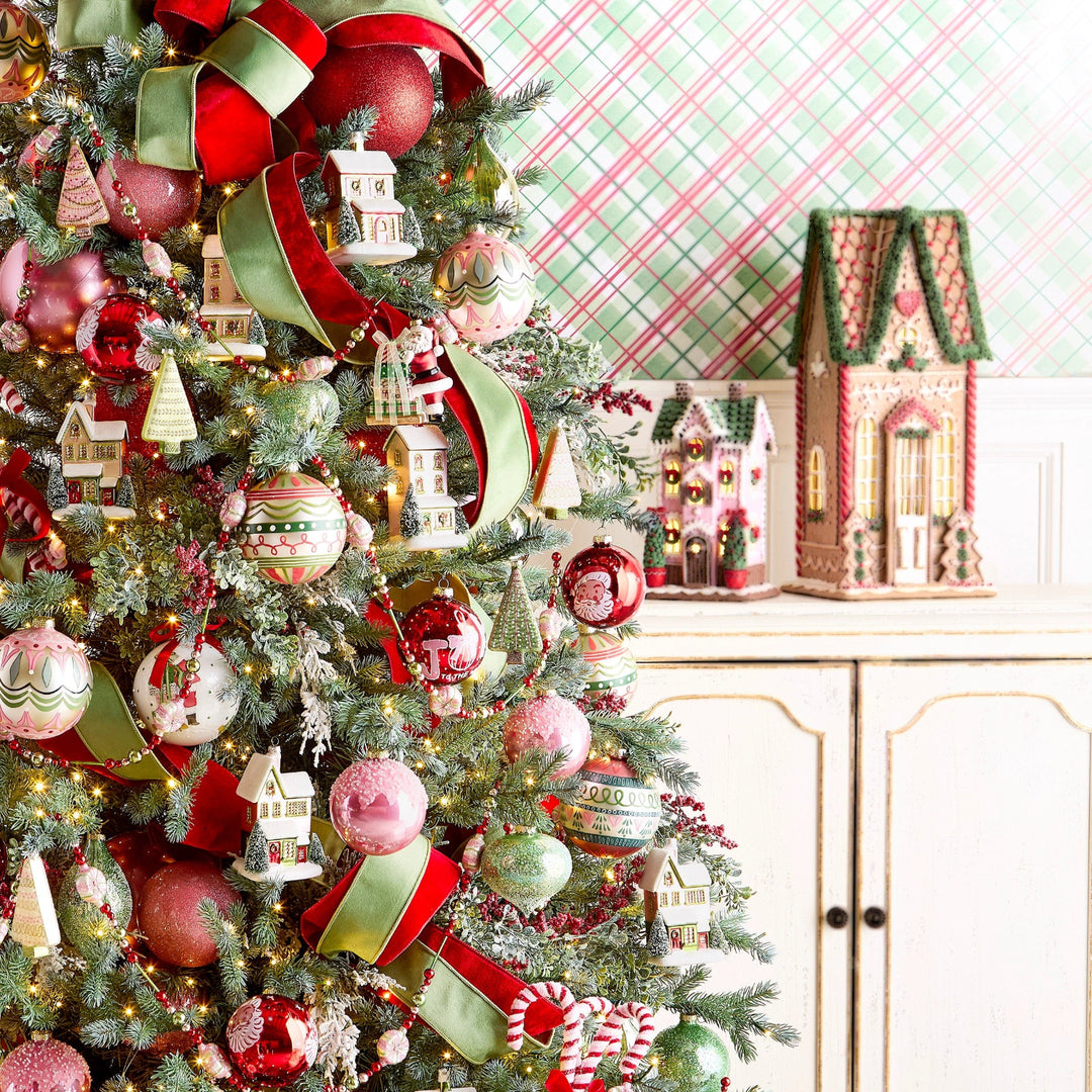 Christmas tree with red velour ribbon used as filler 