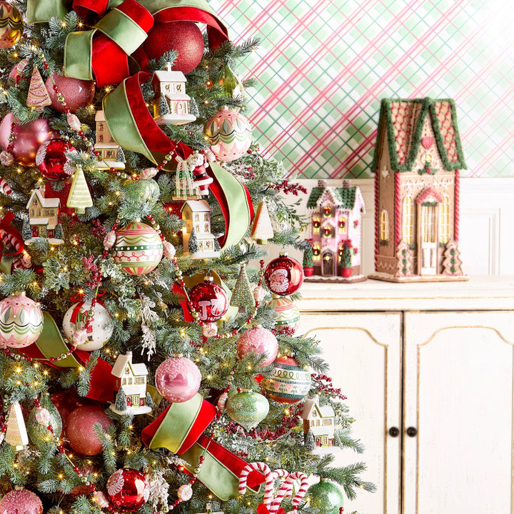 Christmas tree with red velour ribbon used as filler 
