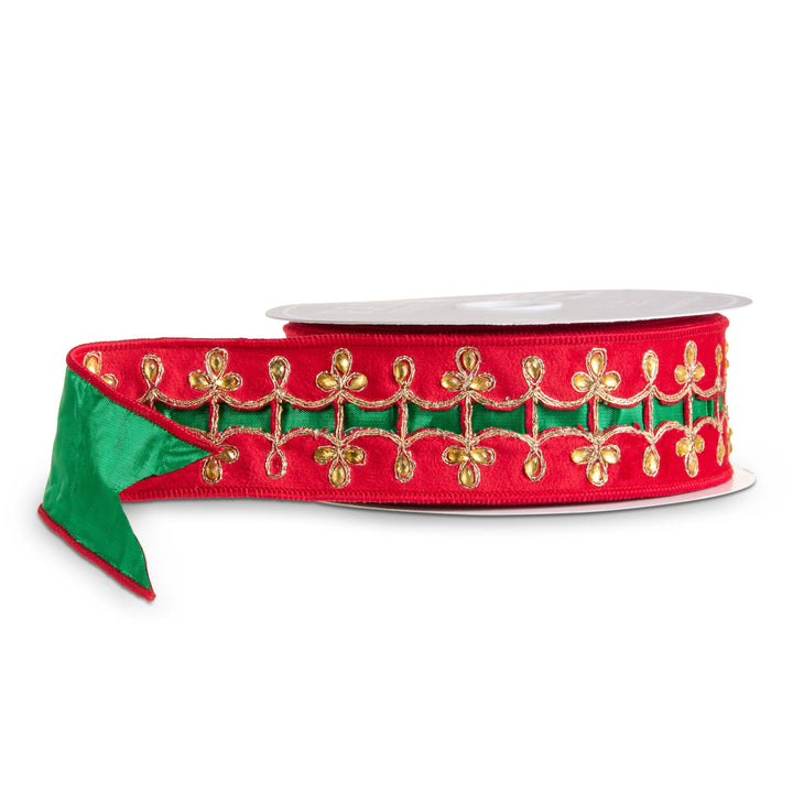 Red and green holiday wired ribbon for Christmas trees, presents, wreaths, and seasonal décor.