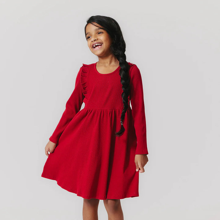 Girls Organic Kylie Rib Dress - Chili Pepper
