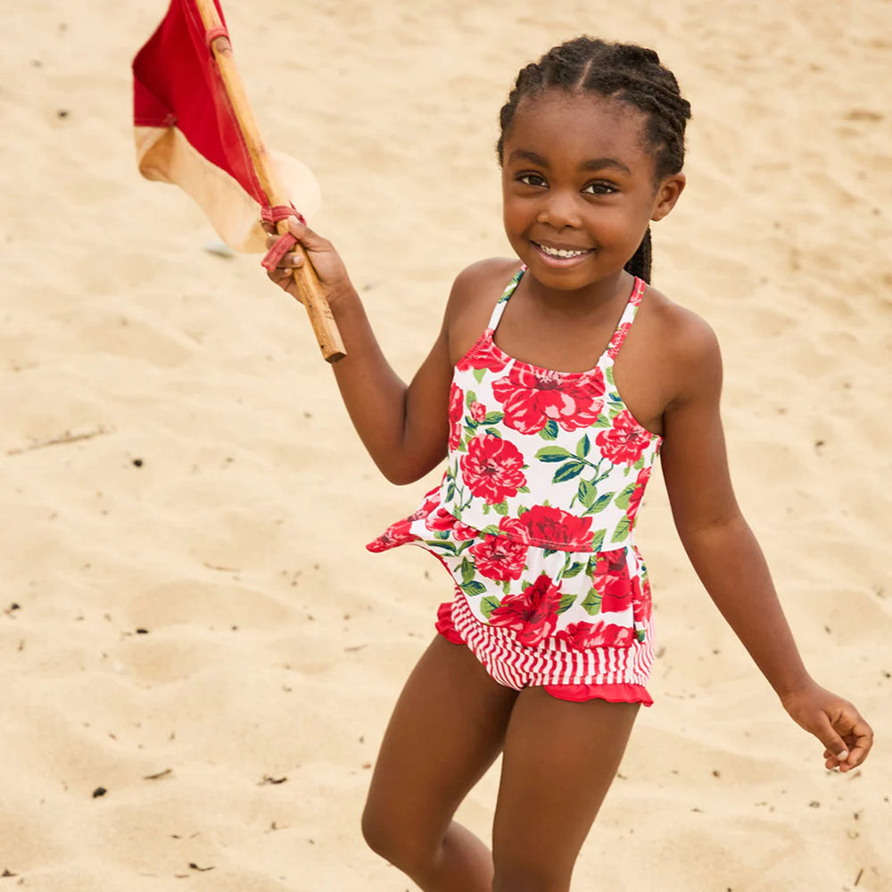 Girls Joy Tankini - Red Peonies