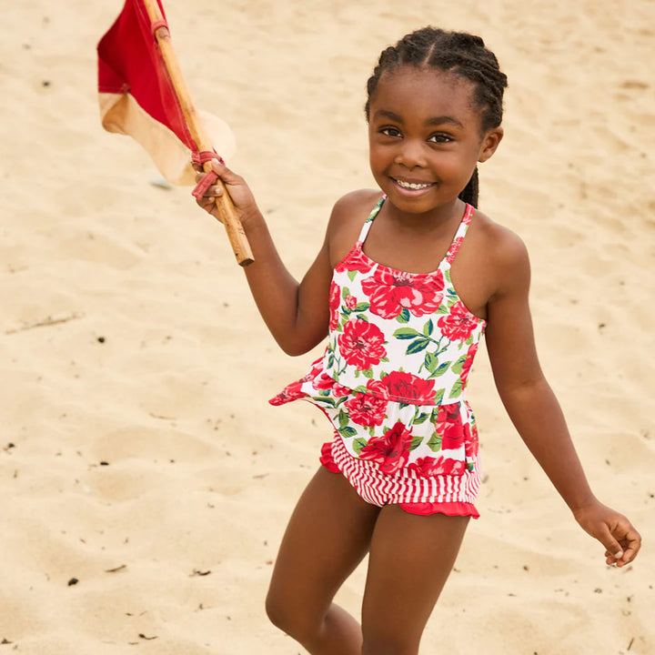 Girls Joy Tankini - Red Peonies